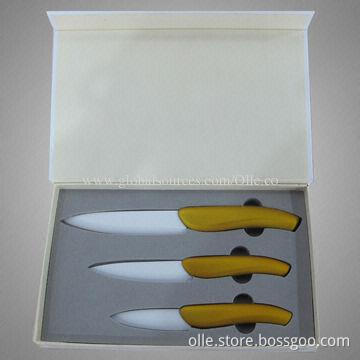 3pcs Beautiful Metal Coating Ceramic Knife Set with ZrO2 White Color Blade